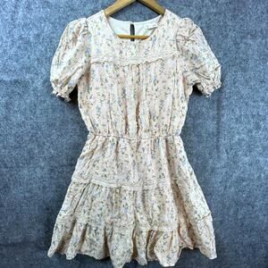 Blu Pepper Dress Womens Medium Beige Tiered Ruffle Lace Cottage Peasant